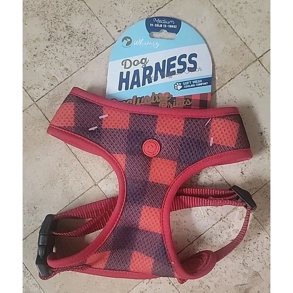 Doghaus/Whimsy Dog Harness Buffalo Plaid-Soft Mesh-Cooling Comfort-Size M